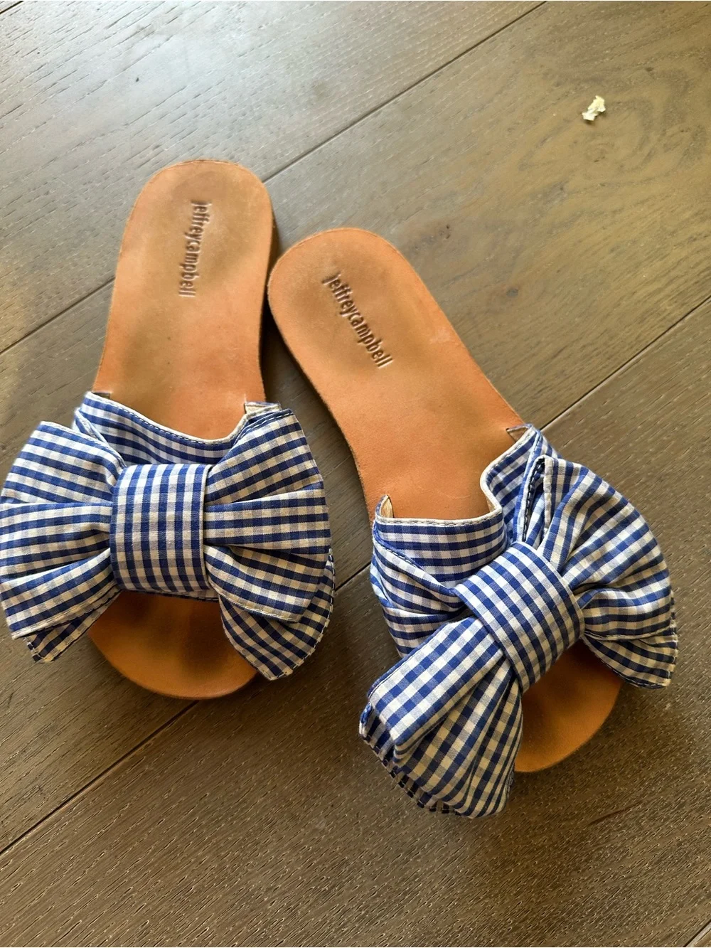 Jeffrey Campbell Blue Gingham Bow Slide Sandals Size 8.5